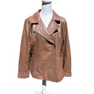 Studio by D&Co Moto Leather Jacket L Full Zip Biker Chic Buttery Soft Lambskin